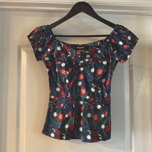 ModCloth x Collectif Blue Floral Pin Up Dolores Top US Size 2